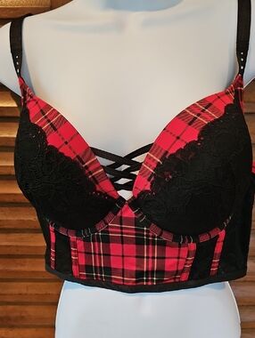 torrid Red Plaid Lace-Trim Longline Bralette